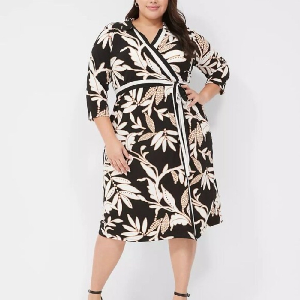 Lane Bryant womens floral 3/4 sleeve faux wrap jersey midi dress size 22/24 NWT